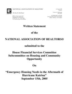 Public safety / Insurance in the United States / Insurance law / National Flood Insurance Program / United States Department of Homeland Security / Federal Emergency Management Agency / National Association of Realtors / United States Department of Housing and Urban Development / Flood Insurance Reform Act / Affordable housing / Insurance / Emergency management