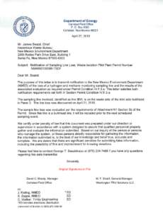 Department of Energy Ca rlsbad Field Office P. O. Box 3090 Carlsbad, New Mexico[removed]April 27, 2010 Mr. James Bearzi, Chief