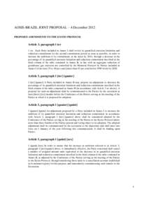 AOSIS-BRAZIL JOINT PROPOSAL – 4 December 2012 PROPOSED AMENDMENTS TO THE KYOTO PROTOCOL Article 3, paragraph 1 ter 1 ter. Each Party included in Annex I shall revisit its quantified emission limitation and reduction co