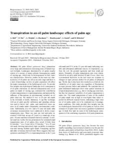 Biogeosciences, 12, 5619–5633, 2015 www.biogeosciences.netdoi:bg © Author(sCC Attribution 3.0 License.  Transpiration in an oil palm landscape: effects of palm age