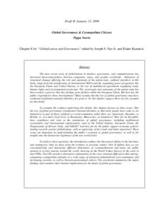 Draft @ January 13, 2000  Global Governance & Cosmopolitan Citizens Pippa Norris  Chapter 8 for “Globalization and Governance” edited by Joseph S. Nye Jr. and Elaine Kamarck.