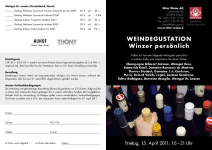 Weingut Dr. Loosen (Deutschland, Mosel) Riesling Wehlener Sonnenuhr Grosses Gewächs trocken 2009	  10 %	 auf