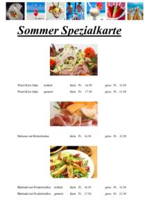 Sommer Spezialkarte  Wurst Käse Salat einfach