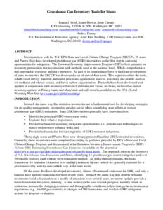 Greenhouse Gas Inventory Tools for States Randall Freed, Susan Brown, Anne Choate ICF Consulting, 1850 K St NW, Washington DC[removed]removed], [removed], [removed], Andre