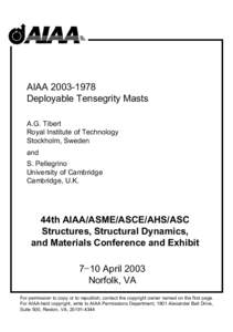 AIAA[removed]Deployable Tensegrity Masts A.G. Tibert Royal Institute of Technology Stockholm, Sweden and