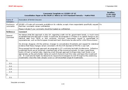 11 September[removed]DRAFT ABI response Comments Template on CEIOPS-CP 47 Consultation Paper on the Draft L2 Advice on SCR Standard Formula – Market Risk