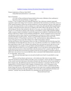 Southern Campaign American Revolution Pension Statements & Rosters Pension Application of Thomas Clark S39327 Transcribed and annotated by C. Leon Harris VA