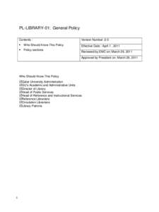 PL-LIBRARY-01: General Policy Contents : Version Number :2.0  