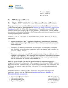 Letter regarding the adoption of OSFI Guideline B3: Sound Reinsurance Practices and Procedures