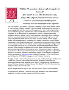 OHIO State ATI Agricultural & Engineering Technology Division Wooster, OH Ohio State ATI Campus of The Ohio State University College of Food, Agricultural and Environmental Sciences Assistant or Associate Professor Soil 