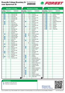 Roseville College Boundary St near Spearman St Monday to Friday Route Number Morning