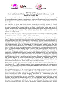 Health / Antibiotic resistance / Antimicrobial / Antibacterial / Faculty of Pharmaceutical Sciences /  Chulalongkorn University / Drug resistance / Universiti Sains Malaysia / Subtherapeutic antibiotic use in swine / Center for Disease Dynamics /  Economics & Policy / Antibiotics / Medicine / Biology