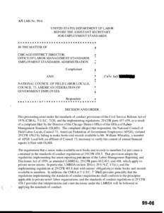 AIS LMS NO[removed]UNITED STATES DEPARTMENT OF LABOR BEFORE THE ASSISTANT SECRETARY FOR EMPLOYMENT STANDARDS  .................................