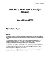 Corp. ID no[removed]Swedish Foundation for Strategic Research  Annual Report 2007