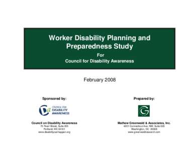 Worker Disability Planning and Preparedness Study For Council for Disability Awareness  February 2008