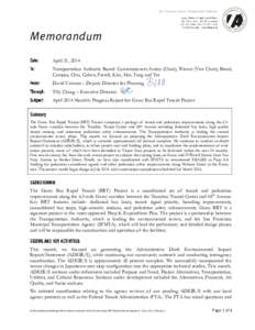 Memorandum April 21, 2014 Transportation Authority Board: Commissioners Avalos (Chair), Wiener (Vice Chair), Breed, Campos, Chiu, Cohen, Farrell, Kim, Mar, Tang and Yee David Uniman – Deputy Director for Planning Tilly