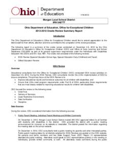 [removed]Morgan Local School District IRN[removed]Ohio Department of Education, Office for Exceptional Children[removed]Onsite Review Summary Report