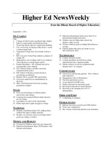 Higher Ed NewsWeekly from the Illinois Board of Higher Education September 1, 2011 ON CAMPUS Page