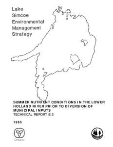 Summer Nutrient Conditions in the Lower Holland River Prior to Diversion of Municipal Inputs. Tech Rep. B.3, 1985
