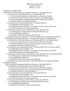 RBLC Process Type Codes (All Active Codes) February 11, [removed]FUEL COMBUSTION[removed]Utility- and Large Industrial-Size Boilers/Furnaces (>250 million BTU/H[removed]Solid Fuel & Solid Fuel Mixtures (>250 million BT