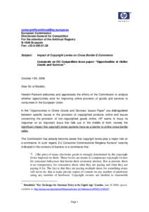[removed] European Commission Directorate-General for Competition For the attention of the Antitrust Registry B-1049 Brussels Fax: +[removed]