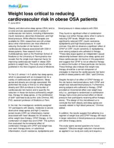 Weight loss critical to reducing cardiovascular risk in obese OSA patients