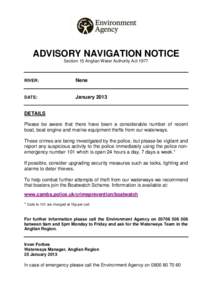 ADVISORY NAVIGATION NOTICE Section 15 Anglian Water Authority Act 1977 RIVER:  Nene