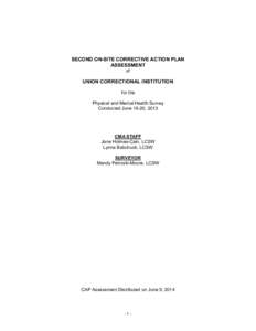 SECOND ON-SITE CORRECTIVE ACTION PLAN ASSESSMENT of UNION CORRECTIONAL INSTITUTION for the