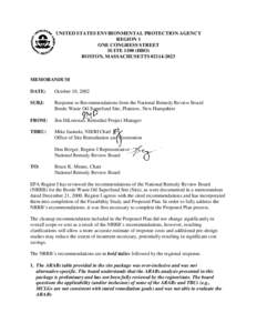 Response to Recommendations from the National Remedy Review Board - Beede Waste Oil Superfund Site, Plaistow, New Hampshire