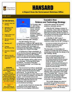 HANSARD A Report from the Government Relations Office JUNE 2007 IN THIS EDITION… •