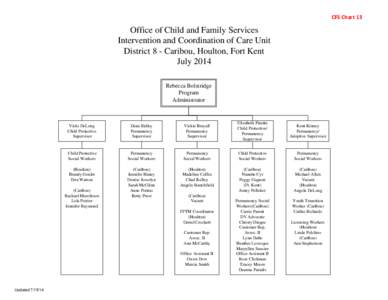 CFS Chart 13  Office of Child and Family Services Intervention and Coordination of Care Unit District 8 - Caribou, Houlton, Fort Kent July 2014