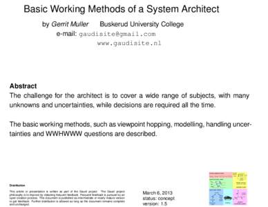 Basic Working Methods of a System Architect by Gerrit Muller Buskerud University College e-mail:  www.gaudisite.nl