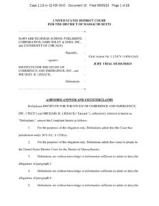 Case 1:13-cv[removed]GAO Document 10 Filed[removed]Page 1 of 18  UNITED STATES DISTRICT COURT FOR THE DISTRICT OF MASSACHUSETTS ------------------------------------x HARVARD BUSINESS SCHOOL PUBLISHING :