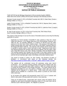 STATE OF MICHIGAN DEPARTMENT OF ENVIRONMENTAL QUALITY WATER RESOURCES DIVISION PO Box[removed]Lansing, Michigan[removed]