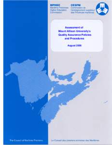 Assessment of Mount Allison University’s Quality Assurance Policies and Procedures August 2006