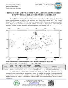 RED SISMICA DE PUERTO RICO  Universidad de Puerto Rico Recinto de Mayagüez Departamento de Geología