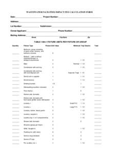 WASTEWATER FACILITIES IMPACT FEE CALCULATION FORM