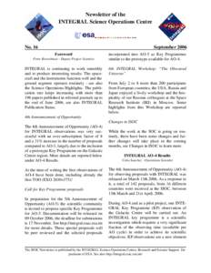 Newsletter of the INTEGRAL Science Operations Centre No. 16  September 2006