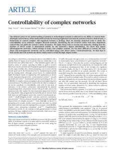 ARTICLE  doi:nature10011 Controllability of complex networks Yang-Yu Liu1,2, Jean-Jacques Slotine3,4 & Albert-La´szlo´ Baraba´si1,2,5