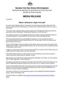 Report released on ranger mine spill - media release 8 July 2014