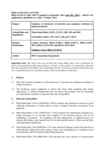 HKEx GUIDANCE LETTER HKEx-GL63-13 (July[removed]Updated in September 2013 and May 2014) – effective for applications submitted on or after 1 October 2013 Subject  Guidance on disclosure of material non-compliance incide