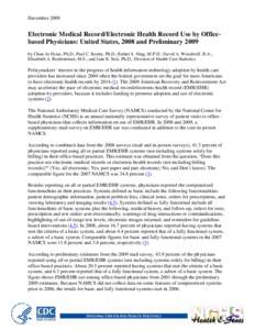 Preliminary estimates of electronic medical record use by office-based physicians: United States, 2008 and Preliminary 2009