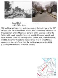 Billerica Historical Society  Canal Block 1,3,5,7,Elm Street  Nicholas M Lazott