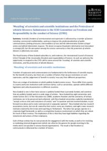 ‘Muzzling’ of scientists and scientific institutions and the Protection of whistle-blowers: Submission to the ICSU Committee on Freedom and Responsibility in the conduct of Science (CFRS) Summary: Scientific freedom 