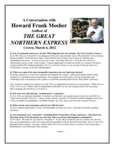 A Conversation with  Howard Frank Mosher Author of  THE GREAT