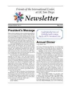 Friends of the International Center, at UC San Diego Newsletter  Volume XXXIX No. 9