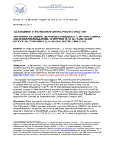 FSME[removed], November, Program, 10 CFR 40, 70, 72, 74, and 150