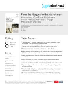 From the Margins to the Mainstream Assessment of the Impact Investment Sector and Opportunities to Engage Mainstream Investors  World Economic Forum Investors Industries, prepared in collaboration with Deloitte