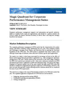 Magic Quadrant for Corporate Performance Management Suites 19 March 2012 ID:G00219353