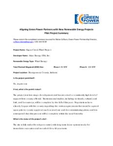 Aligning Green Power Partners with New Renewable Energy Projects Pilot Project Summary,  Sugar Creek Wind Project